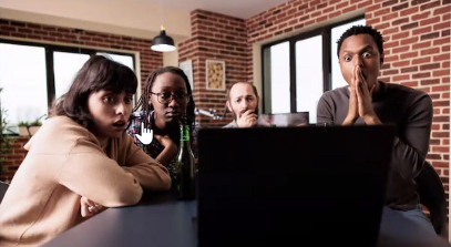 A bunch of frustrated people sitting around a table in a business meeting